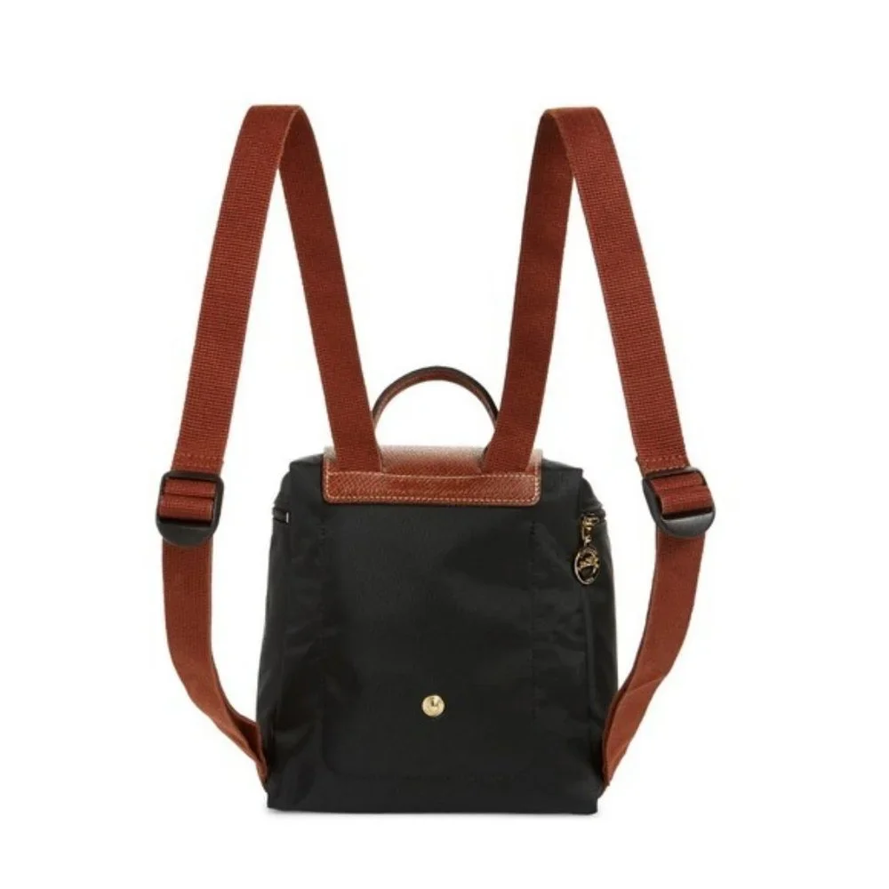 Longchamp Mini Le Pliage Backpack Black NWT Leather Nylon - Picture 3 of 8